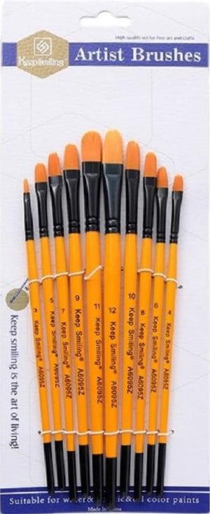ArtistBrushFilbert10pcsNylonSet-Yellow-KeepSmiling