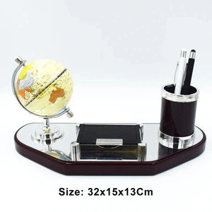 Desktop Organizer with Globe, Pen Holder & Card Stand – Office Decoration Gift Set (32x15x13 cm)