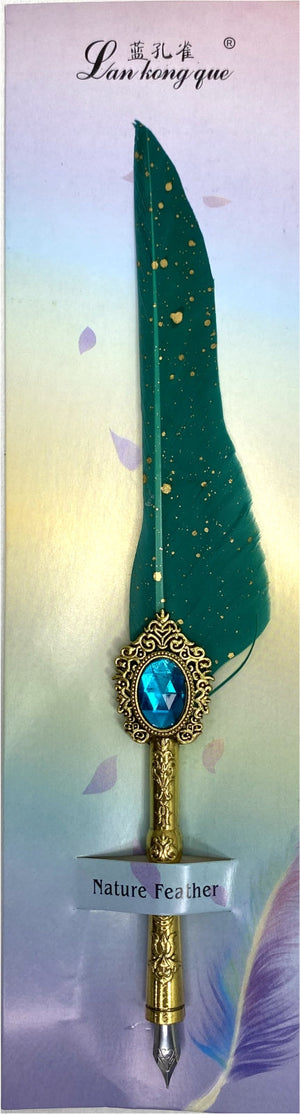 FeatherCalligraphyPenwithLargeStone-Multicolour