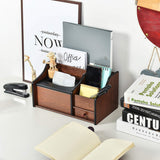 Liry Products Cherry Brown Wood Desk Organizer Tissue Box Lid Multiple Slots Drawer Tabletop Storage Cabinet Solid Wood Phone Tablet Remote Control Holder Office Supplies Caddy Accessory Sorter Home