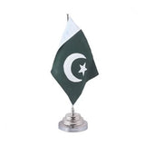 Pakistan Table Flag, Stainless Steel, Embroidered Valvet Executive Look