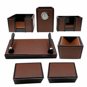SenatorRexineLeatherOfficeDeskOrganizer7pcsSetWithWatch_20_Brown_-2