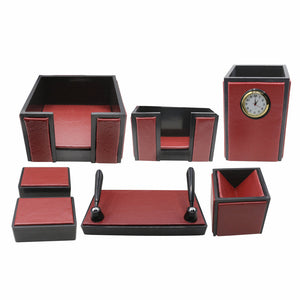 SenatorRexineLeatherOfficeDeskOrganizer7pcsSetWithWatch_20_Red
