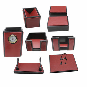Senator Rexine Leather Office Desk Organizer 8pcs Set With Watch #20(Mahroon)