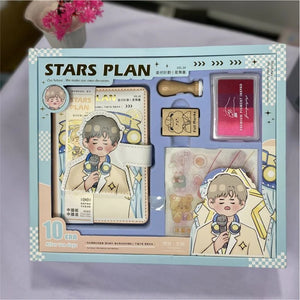 Stars Plan Stationery Gift Set – Cute Notebook, Stamp, Ink Pad, and Stickers for Creative Writing and Journaling